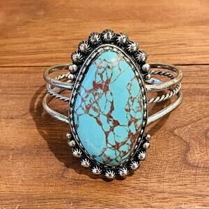 Silver Tone Faux Turquoise Cuff Bracelet
